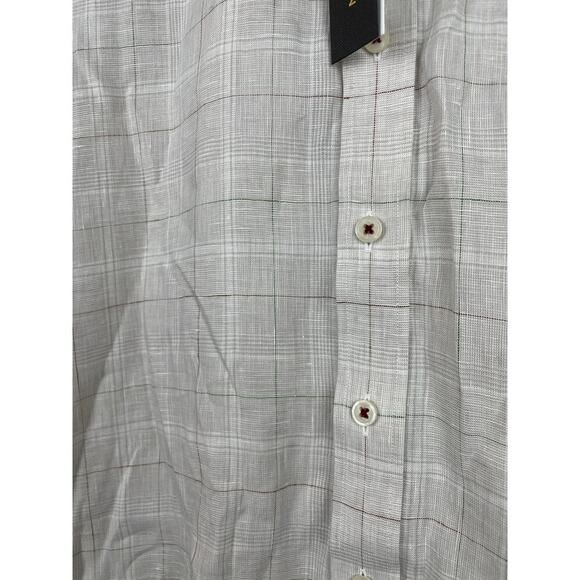 NWT J. Hilburn Men's Tan 100% Linen Button Up Short Sleeve Shirt - Picture 9 of 10